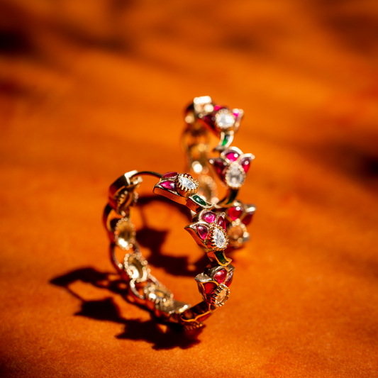 the jaipur earrings gold plated hoop earrings with multicolour kundan clusters

