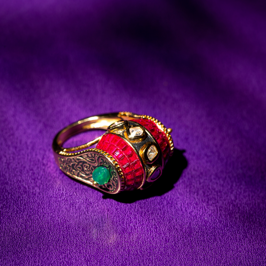 the jashn ring - red and green enamel gold plated ring
