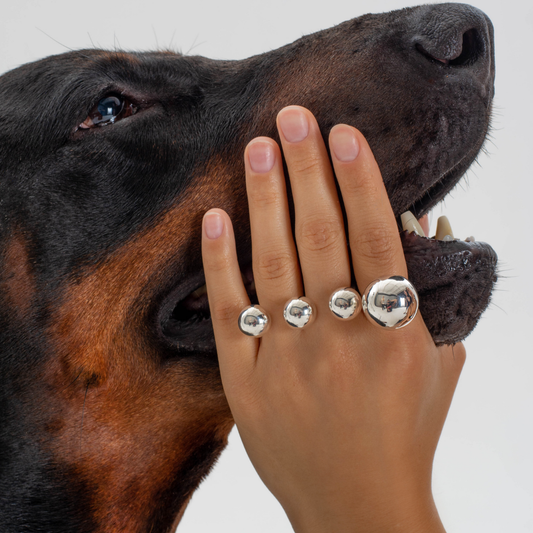 Three Ball Ring in handmade 925 sterling silver featuring three stacked spherical elements.

