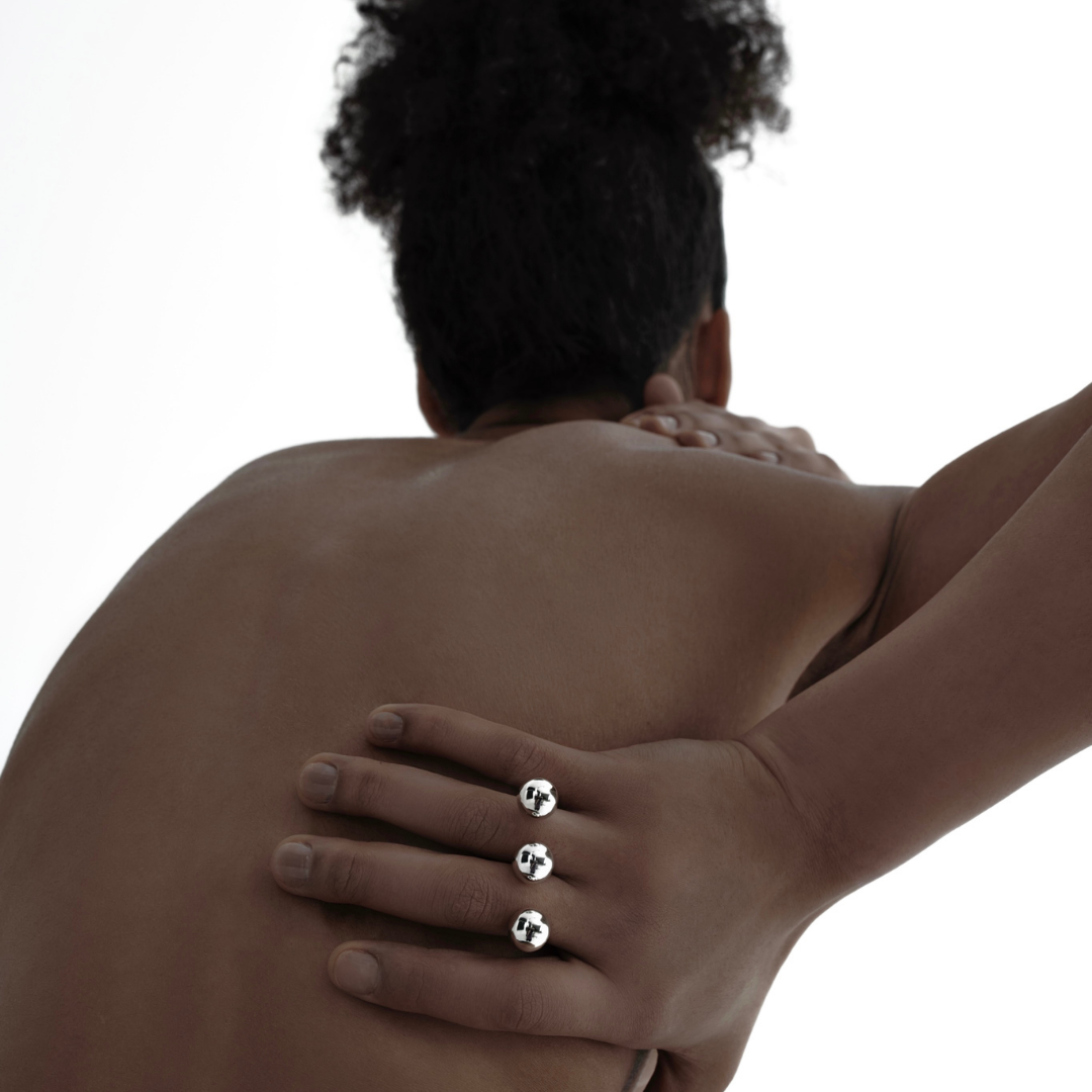 Three Ball Ring in handmade 925 sterling silver featuring three stacked spherical elements.

