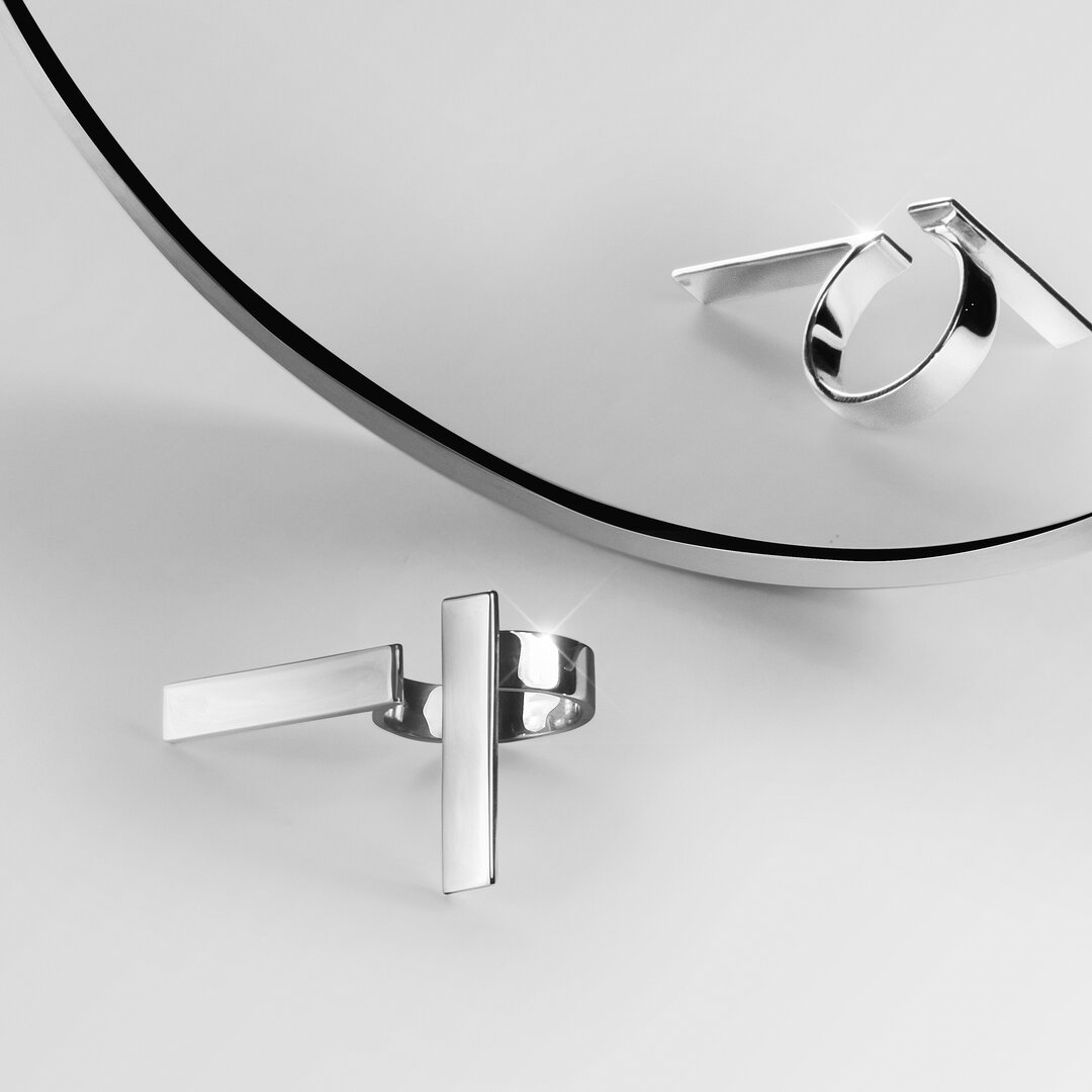 Two Line Ring in handmade 925 sterling silver featuring dual parallel line design.


